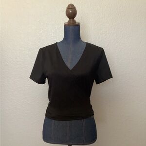 PINK Victoria's Secret Black V-Neck Ultimate Active Wrap Top Junior/Womens Large